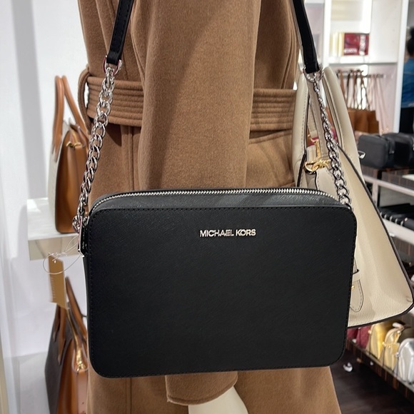 Michael Kors Jet Set Item Large East West Zip Crossbody Leather Black - Picture 4 of 16